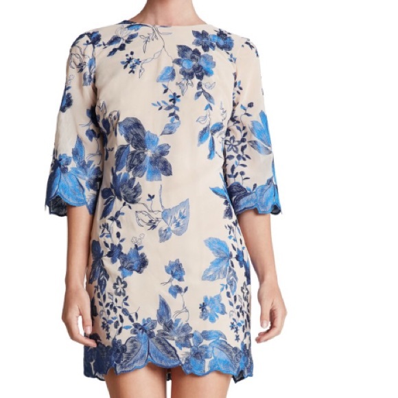 Dress the Population Dresses & Skirts - Embroidered Sheath Mini Dress with Bell Sleeves
